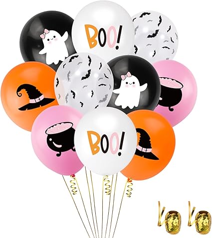 Pink & Orange Halloween Balloon Bouquet – 12 Inch Printed Balloons (6pc / 12pc)