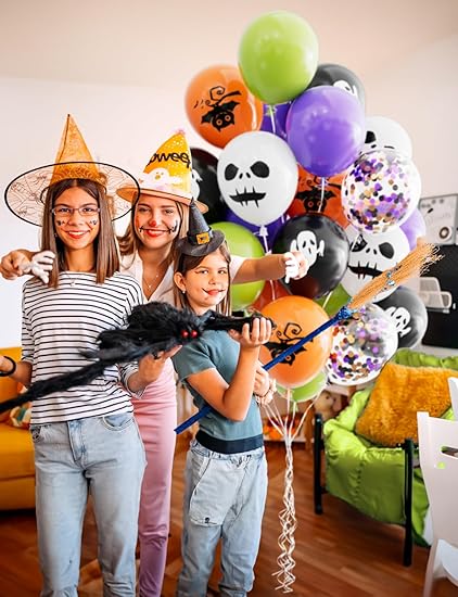 Halloween Party Balloon Bouquet – 12 Inch Spooky Latex & Confetti Balloons (6pc / 12pc)