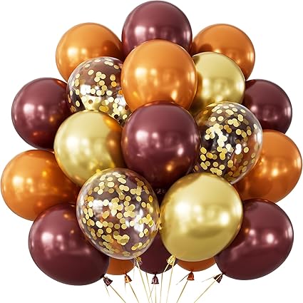 Fall Balloon Bouquet – 12 Inch Autumn Latex & Confetti Balloons (6pc / 12pc)