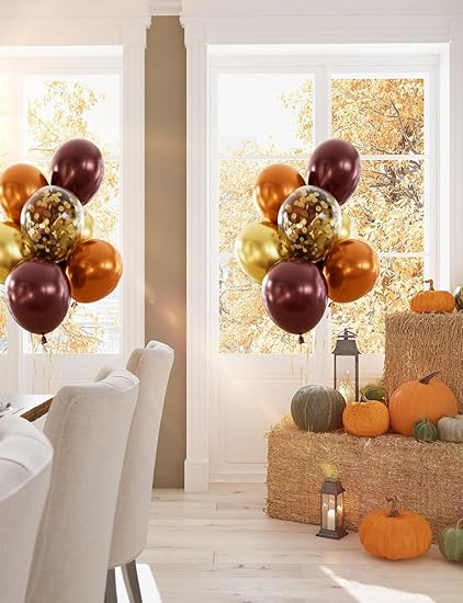 Fall Balloon Bouquet – 12 Inch Autumn Latex & Confetti Balloons (6pc / 12pc)