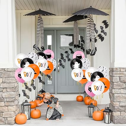 Pink & Orange Halloween Balloon Bouquet – 12 Inch Printed Balloons (6pc / 12pc)