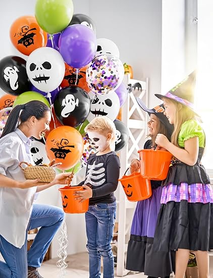Halloween Party Balloon Bouquet – 12 Inch Spooky Latex & Confetti Balloons (6pc / 12pc)