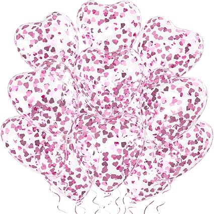 Pink Heart Confetti Balloons – Single, 6pc, or 12pc