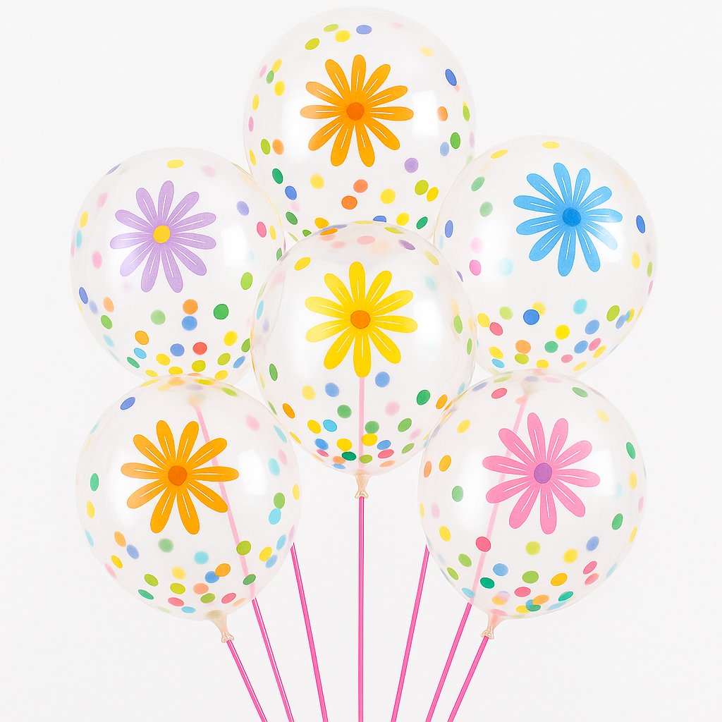 Flower Print Confetti Balloons – 6pc or 12pc (12 Inch)