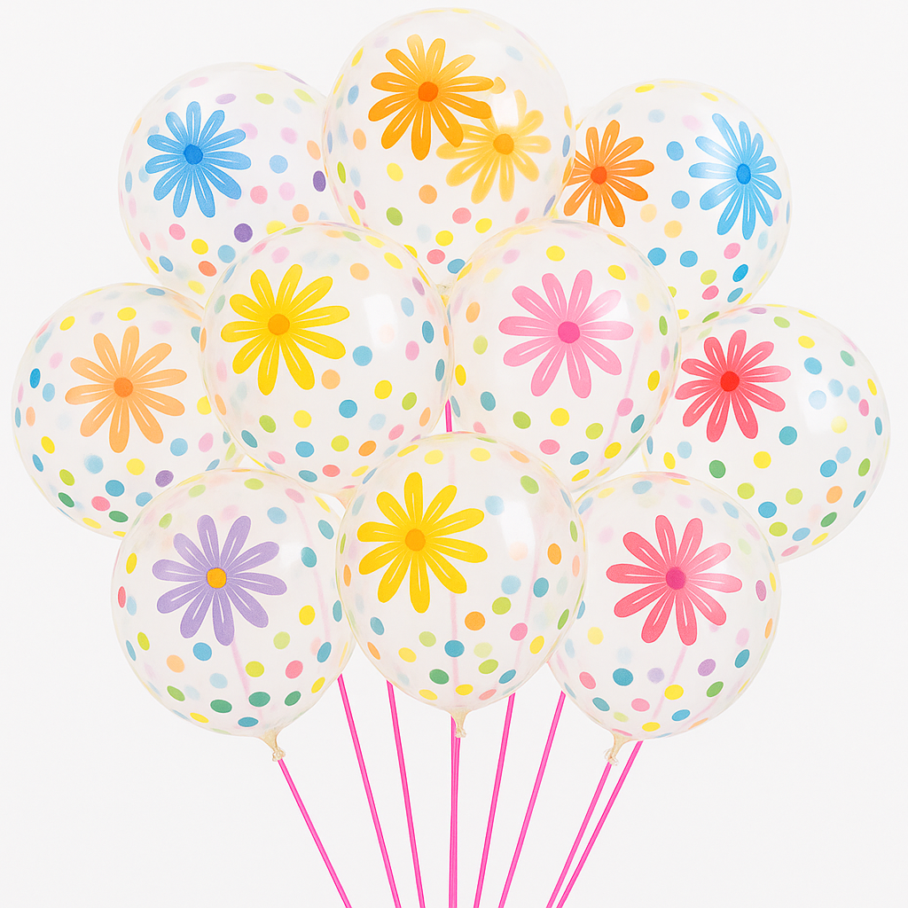 Flower Print Confetti Balloons – 6pc or 12pc (12 Inch)