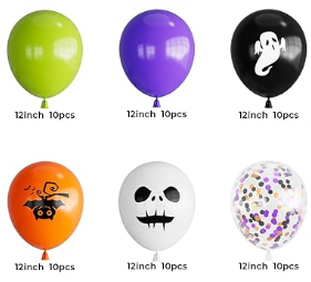 Halloween Party Balloon Bouquet – 12 Inch Spooky Latex & Confetti Balloons (6pc / 12pc)